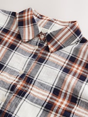 Navy Blue/Red Check Long Sleeve Shirt With Linen - Image 7 of 8