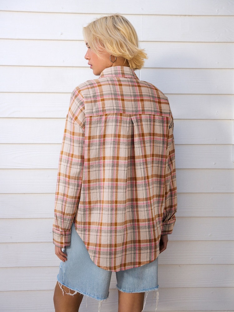 Pink/Yellow Check Long Sleeve Shirt With Linen - Image 2 of 6