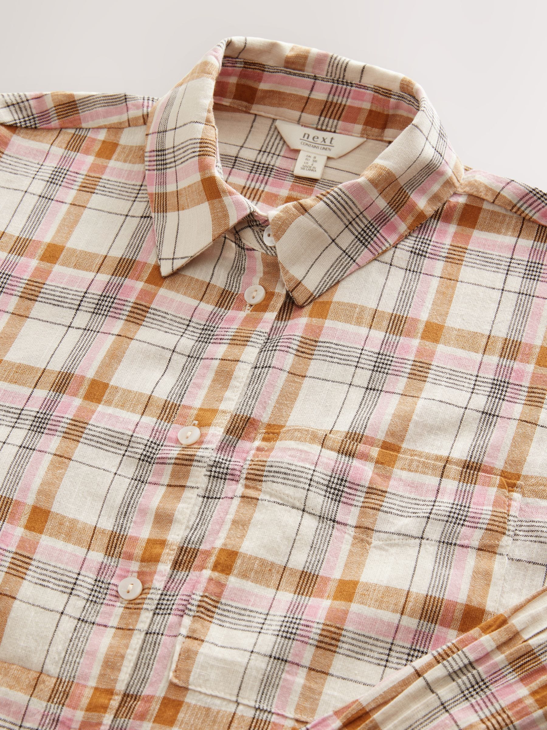 【2plan】Alo summer linen checked shirt Men's Camp Collar Summer Linen-Blend Shirt | Men's Matching