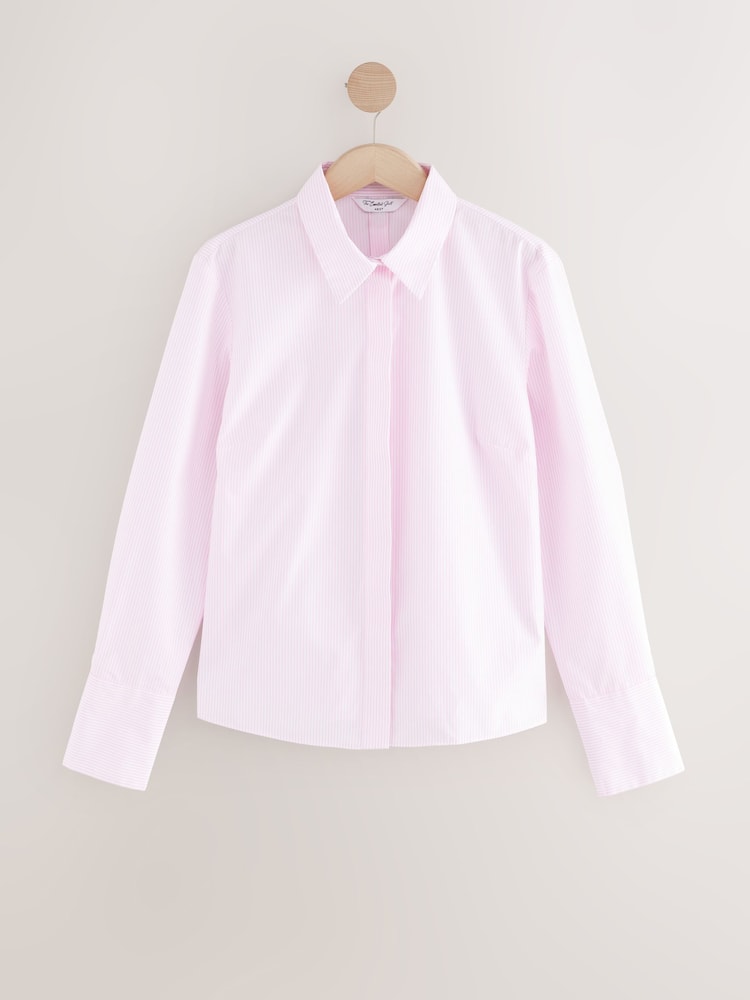 أبيض/وردي - Fitted Collared Long Sleeve Shirts 2 Pack - صورة 2 من 5