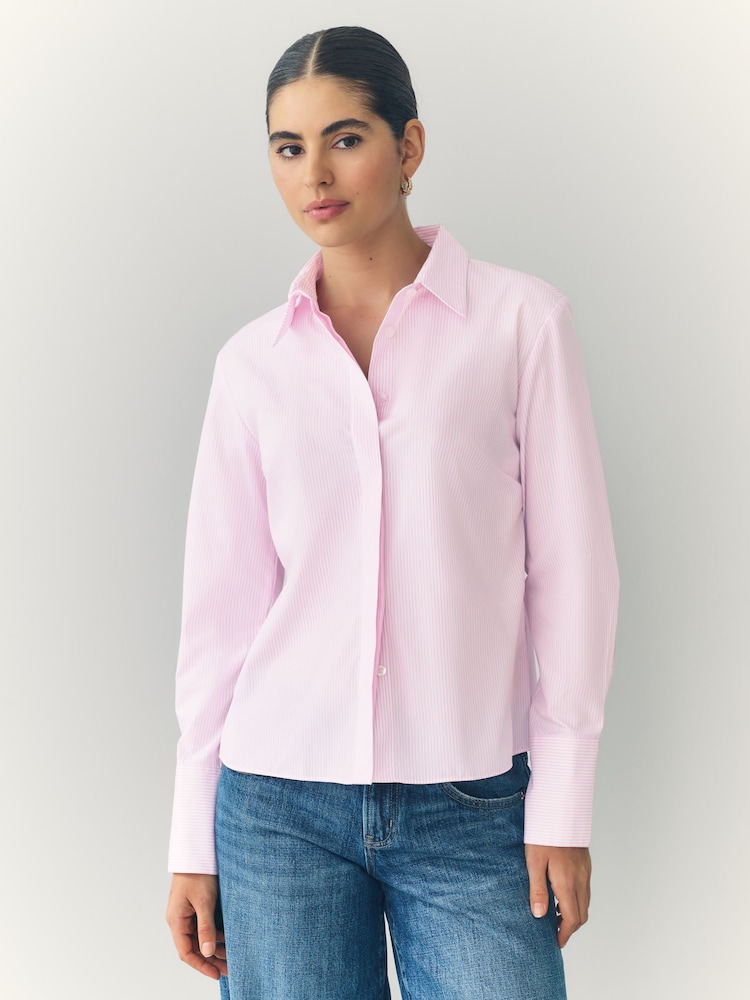 White/Pink Fitted Collared Long Sleeve Shirts 2 Pack - Image 3 of 10