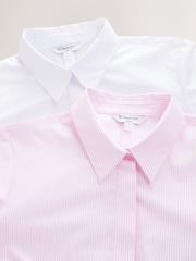 أبيض/وردي - Fitted Collared Long Sleeve Shirts 2 Pack - صورة 5 من 5