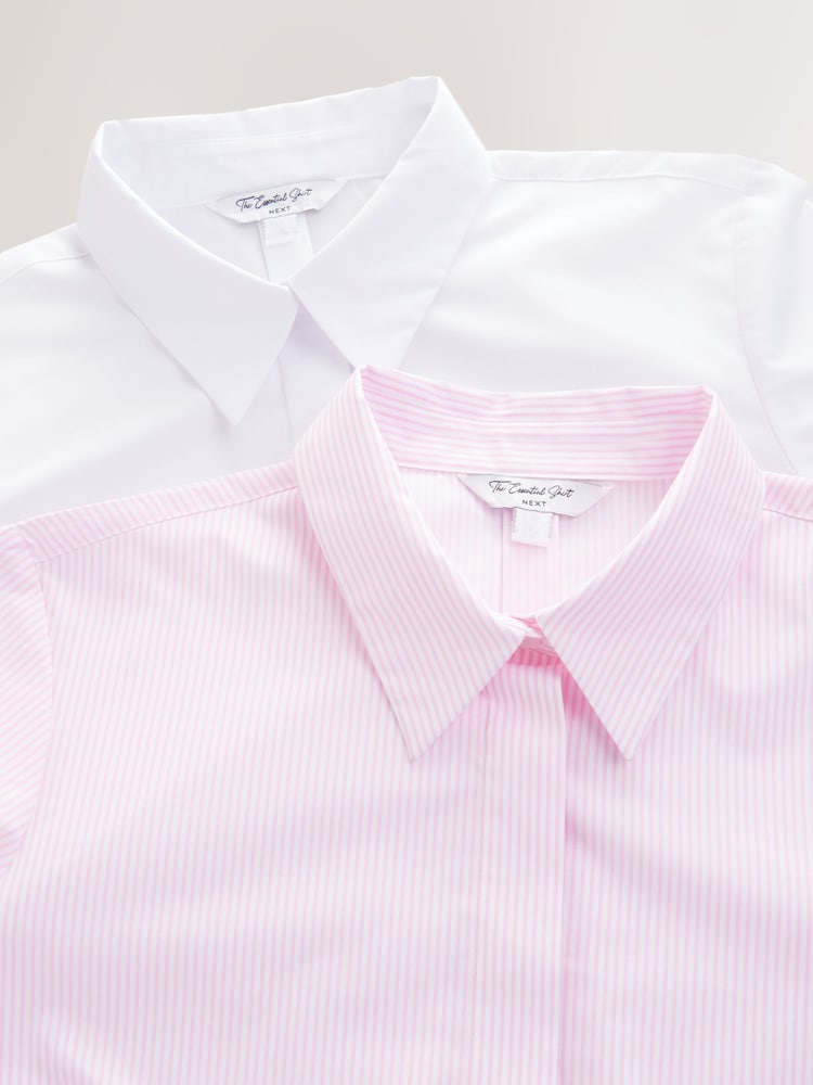 أبيض/وردي - Fitted Collared Long Sleeve Shirts 2 Pack - صورة 5 من 5