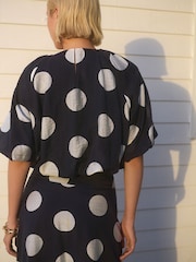 Navy/ White Spot Bubblehem Lightweight Puff Sleeve Top - Image 3 of 7