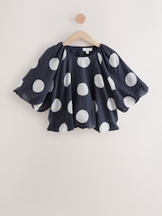 Navy/ White Spot Bubblehem Lightweight Puff Sleeve Top - Image 5 of 7