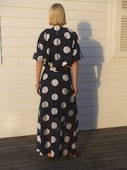 Navy/White Spot Drape Lightweight Maxi Skirt - Image 2 of 10