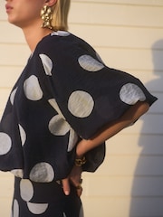 Navy/White Spot Drape Lightweight Maxi Skirt - Image 3 of 10