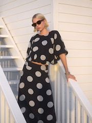 Navy/White Spot Drape Lightweight Maxi Skirt - Image 5 of 10