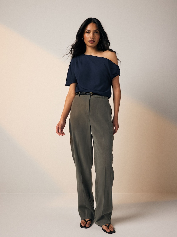 Navy Asymmetric Drape Short Sleeve Top - Image 2 of 8