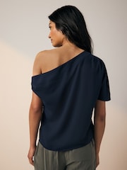 Navy Asymmetric Drape Short Sleeve Top - Image 3 of 8