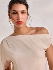 Cream Asymmetric Drape Short Sleeve Top - Image 5 of 8
