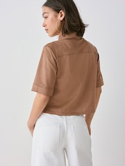 Tan Brown Faux Suede Short Sleeve Shirt - Image 3 of 8