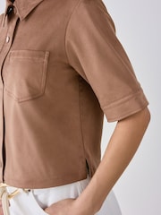 Tan Brown Faux Suede Short Sleeve Shirt - Image 4 of 8