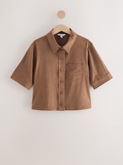 Tan Brown Faux Suede Short Sleeve Shirt - Image 5 of 8