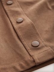 Tan Brown Faux Suede Short Sleeve Shirt - Image 7 of 8
