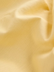 Lemon Yellow Linen Blend Scallop Button Down Short Sleeve Blouse - Image 8 of 8