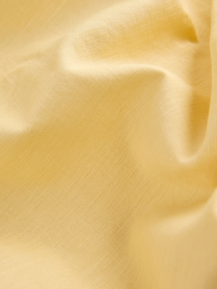 Lemon Yellow Linen Blend Scallop Button Down Short Sleeve Blouse - Image 8 of 8