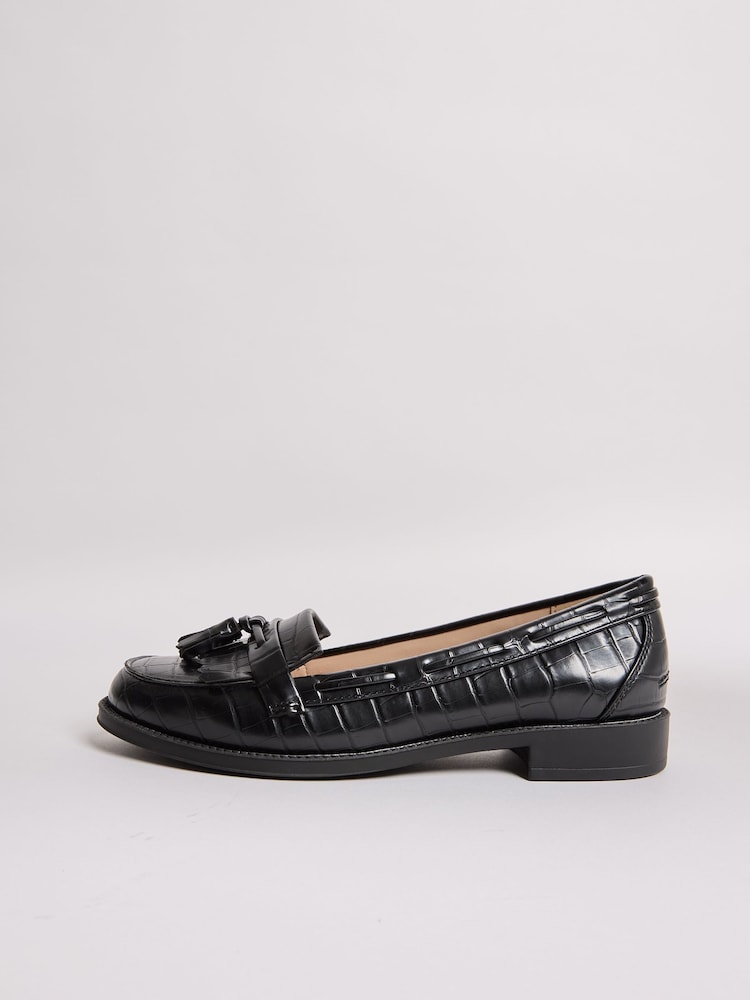 Friends Like These Black Tassel Croc Effect Slip on Flat Faux Leather Loafers - Image 5 of 5 Friends Like These Black Tassel Croc Effect Slip on Flat Faux Leather Loafers - Image 5 of 5