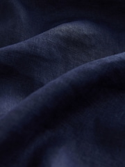 Navy Blue 100% Linen Button Down Relaxed Long Sleeve Shirt - Image 5 of 8