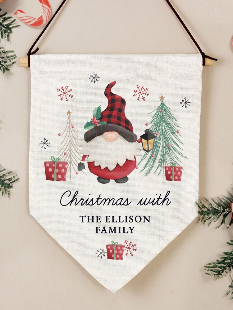Personalised Christmas Gonk 100% Linen Hanging Pendant by PMC - Image 1 of 3
