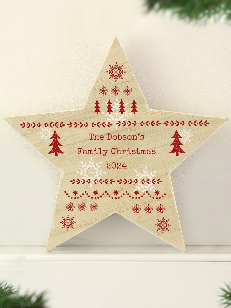 Christmas Fairisle Pattern Wooden Star Ornament by PMC - Image 1 of 3