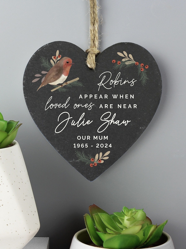 Personalised "Robins Appear When Loved Ones Are Near" Memorial Hanging Slate by PMC - Image 1 of 3