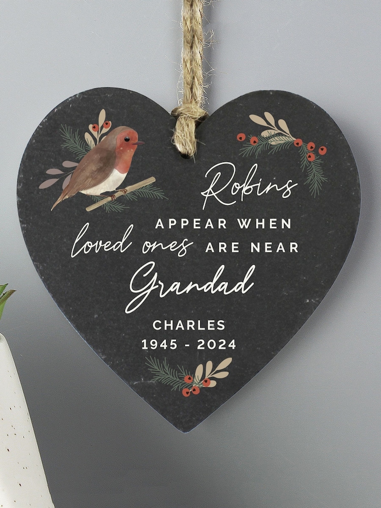 Personalised "Robins Appear When Loved Ones Are Near" Memorial Hanging Slate by PMC - Image 2 of 3