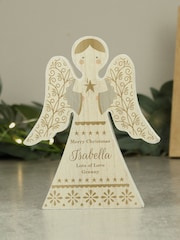 Personalised Free Standing Wooden Angel Christmas Decoration by PMC - Image 1 of 3