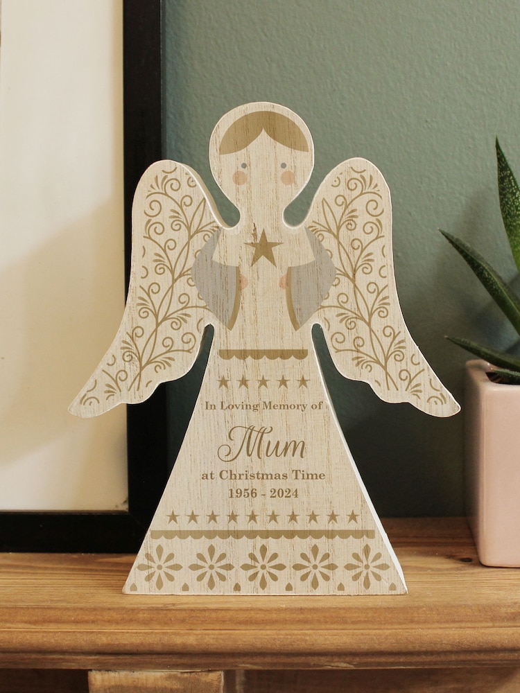 Personalised Free Standing Wooden Angel Christmas Decoration by PMC - Image 2 of 3