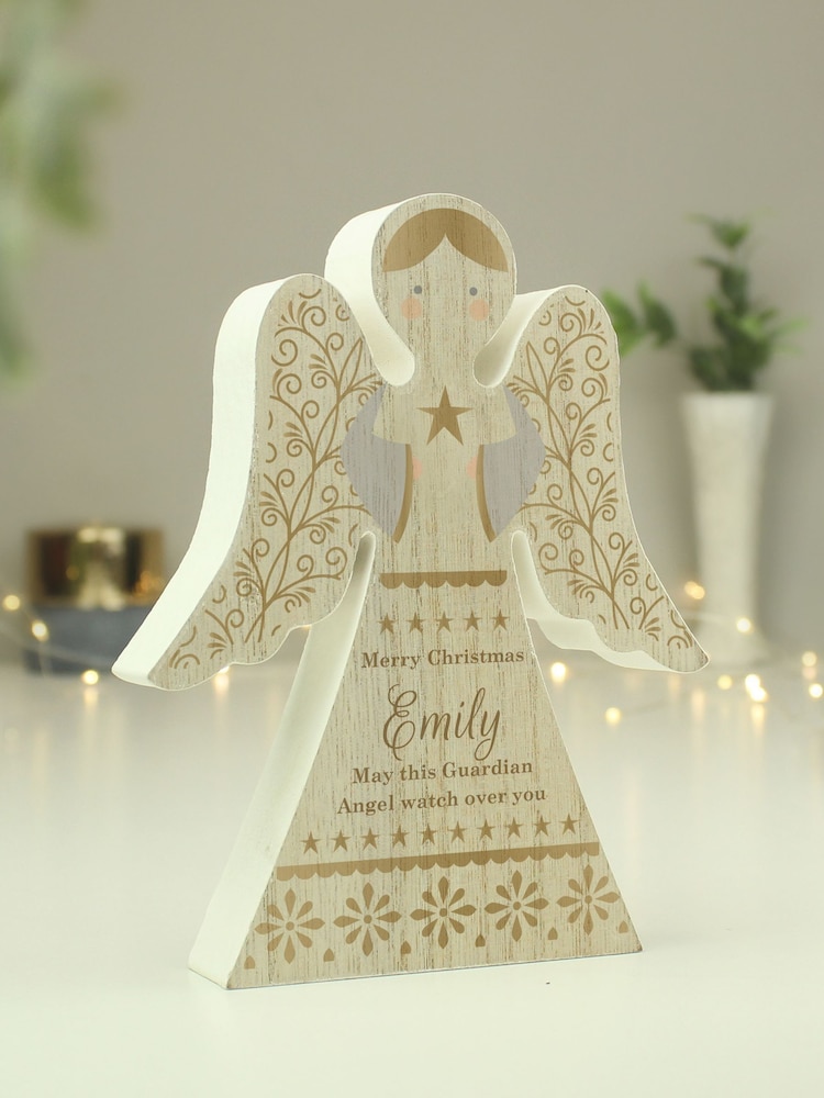 Personalised Free Standing Wooden Angel Christmas Decoration by PMC - Image 3 of 3
