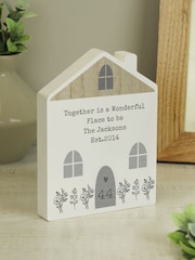 Personalised Grey Wooden House Ornament by PMC - Image 1 of 3