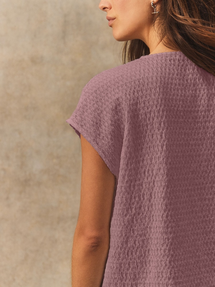 Pink Textured Short Sleeve V-Neck T-Shirt - Image 2 of 5