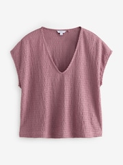 Pink Textured Short Sleeve V-Neck T-Shirt - Image 3 of 5