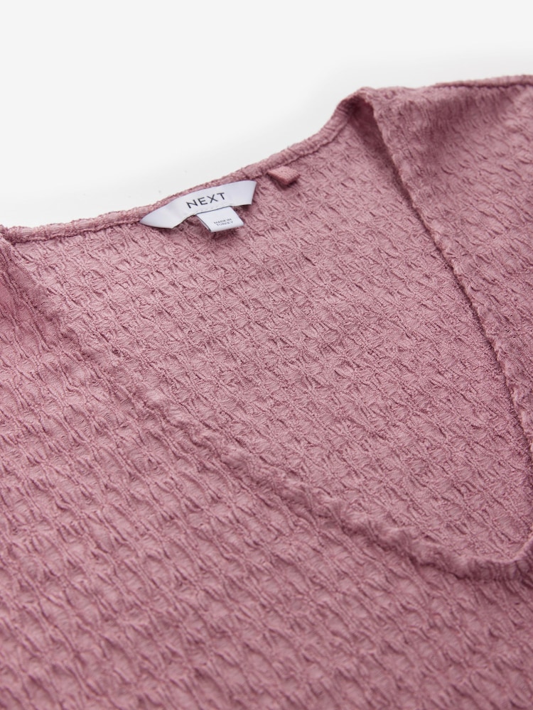 Pink Textured Short Sleeve V-Neck T-Shirt - Image 5 of 5