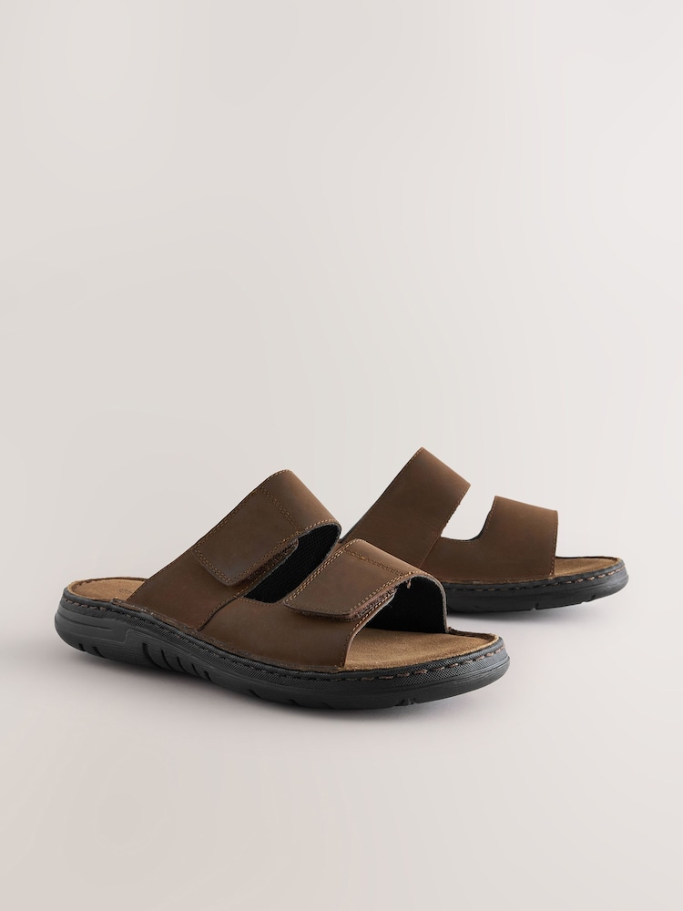 Brown Leather 2 Strap Sandals - Image 1 of 6