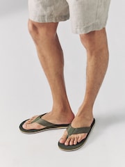 Khaki Green Textured Flip Flops - Image 1 of 7