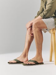 Khaki Green Textured Flip Flops - Image 2 of 7