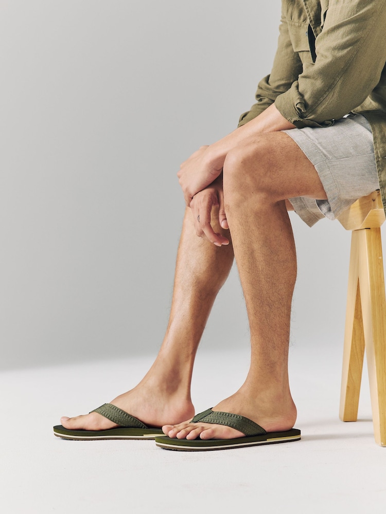 Khaki Green Textured Flip Flops - Image 2 of 7
