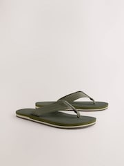Khaki Green Textured Flip Flops - Image 3 of 7