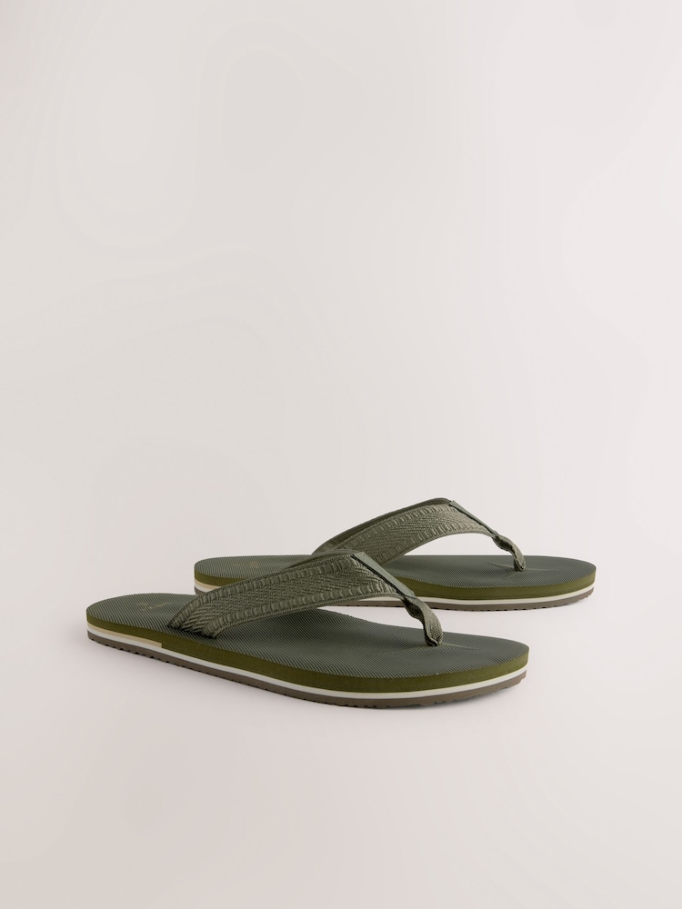 Khaki Green Textured Flip Flops - Image 3 of 7