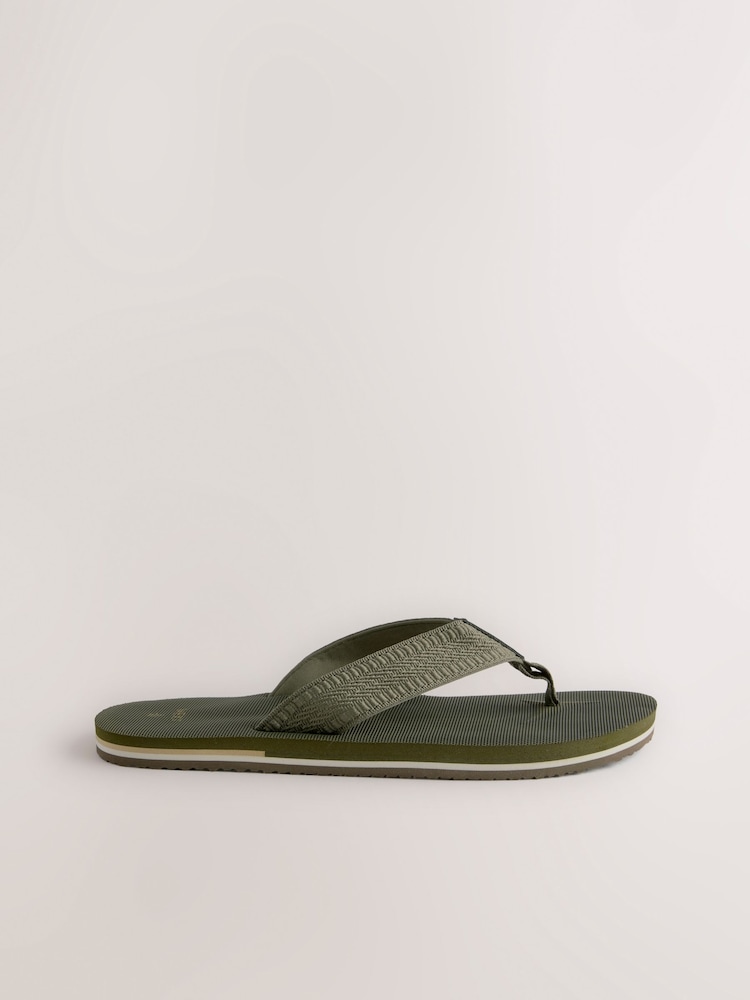 Khaki Green Textured Flip Flops - Image 4 of 7