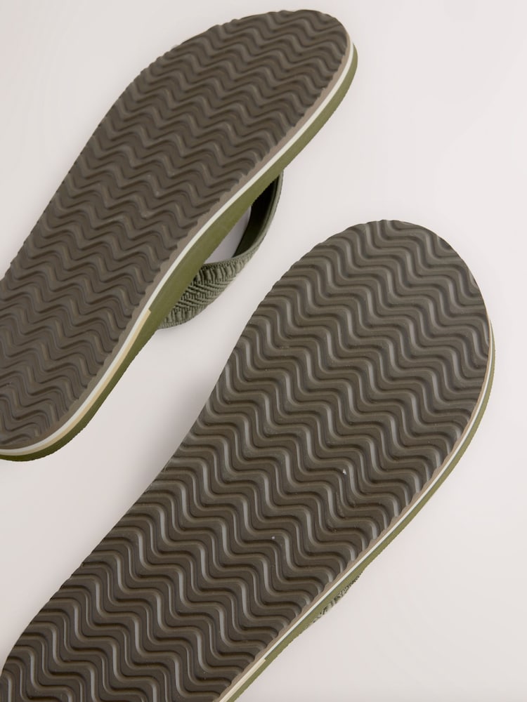 Khaki Green Textured Flip Flops - Image 7 of 7