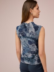 Blue Lettuce Hem Short Sleeve Marbled Floral Print Top - Image 3 of 4