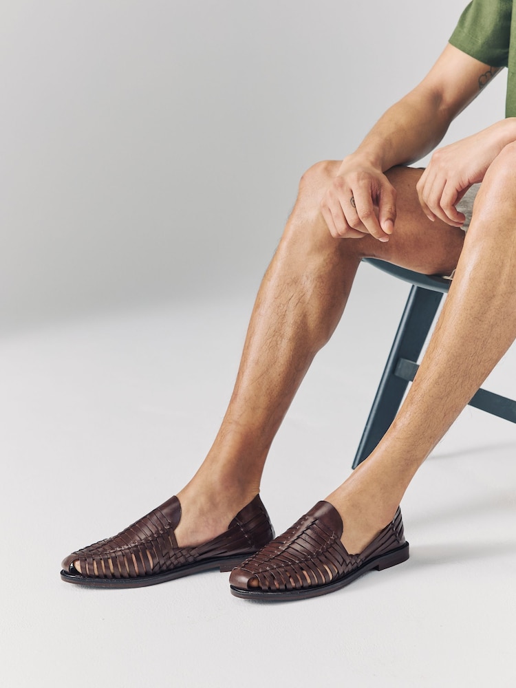 Brown Leather Woven Shoes - Image 1 of 6