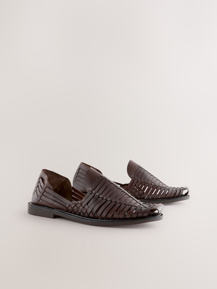 Brown Leather Woven Shoes - Image 2 of 6