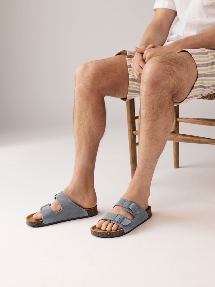 Cinza - Leather Two Buckle Sandals - Imagem 1 de 7