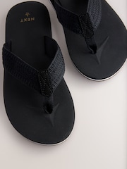 Black Textured Flip Flops - Image 5 of 7