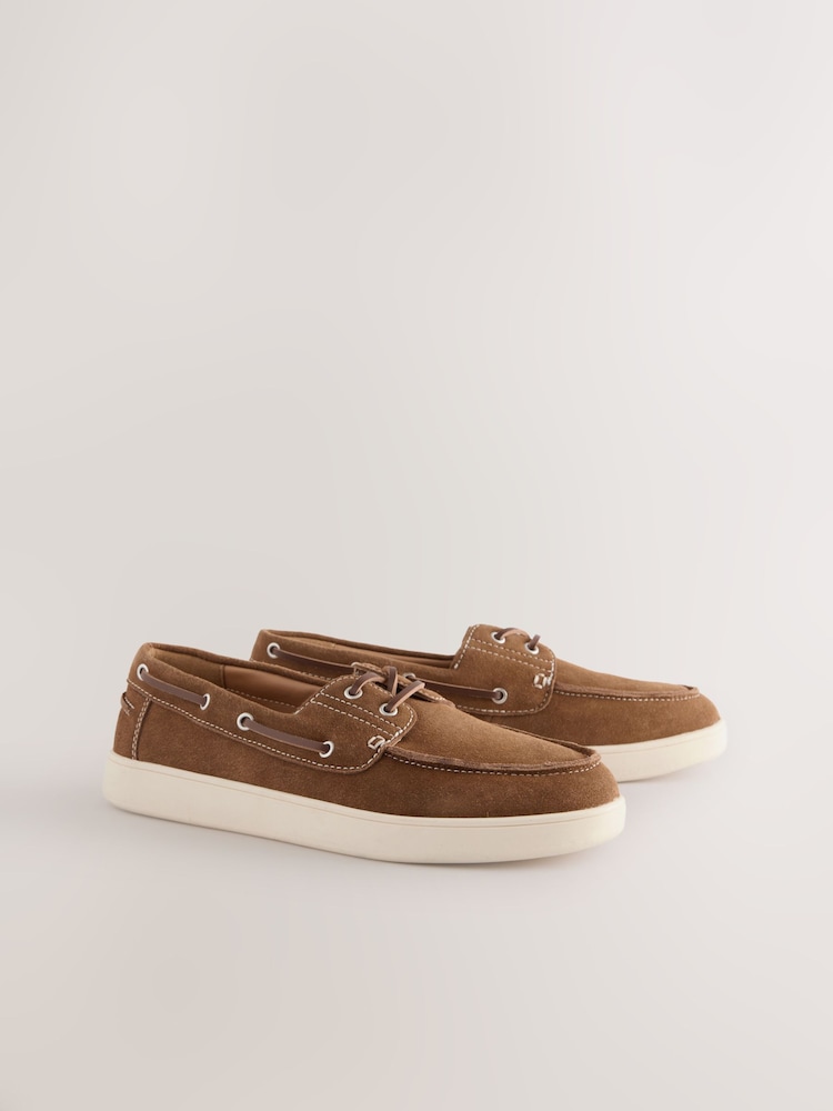 Tan Brown Suede Cupsole Boat Shoes - Image 2 of 6
