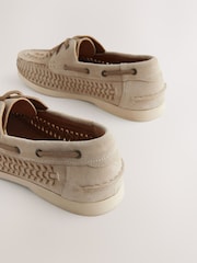 Light Stone Leather Woven Boat Shoes - Image 6 of 7