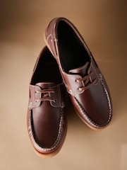 Tan Brown Signature Leather Boat Shoes - Image 3 of 6